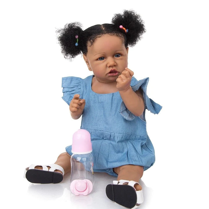 Boneca Bebê Reborn Negra Com Cabelo De Alta Qualidade